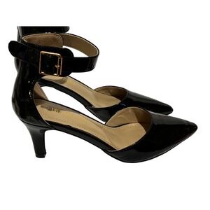 Dream Pairs Black‎ Patent Ankle Strap Kitten Low Heels Pumps Sz 6.5 office siren